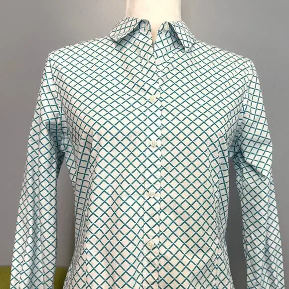 Brooks Brothers Blue White Geometric Cotton Tailored Fit Button Down Shirt 6 - Picture 2 of 5